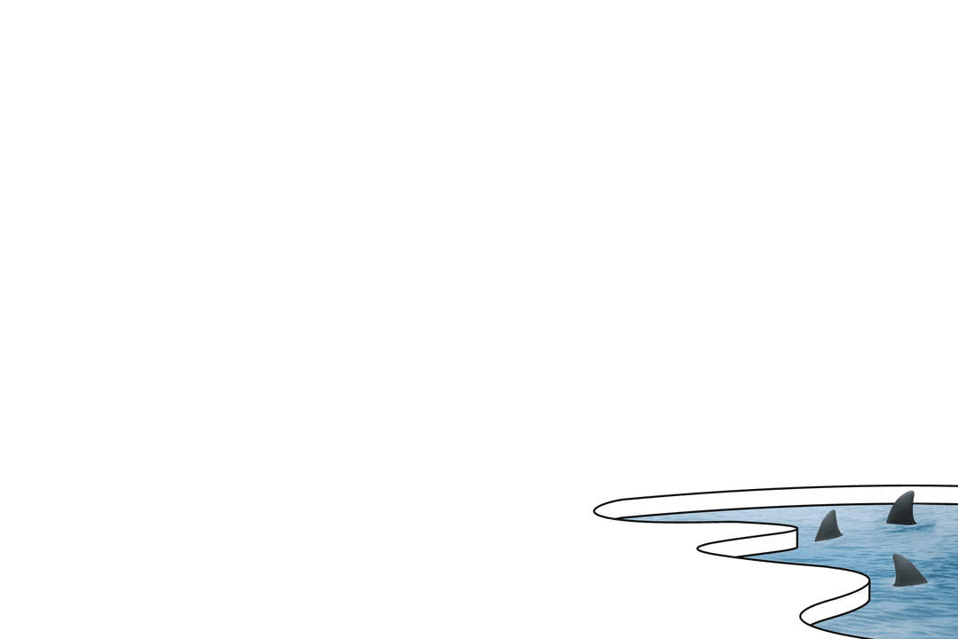 Dangerous Shark Fins Emerging from Icy Waters on Transparent Background