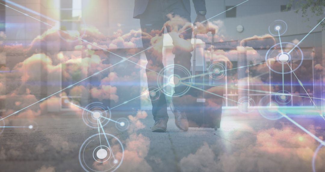 Digital Interface Overlay on Businessman with Suitcase