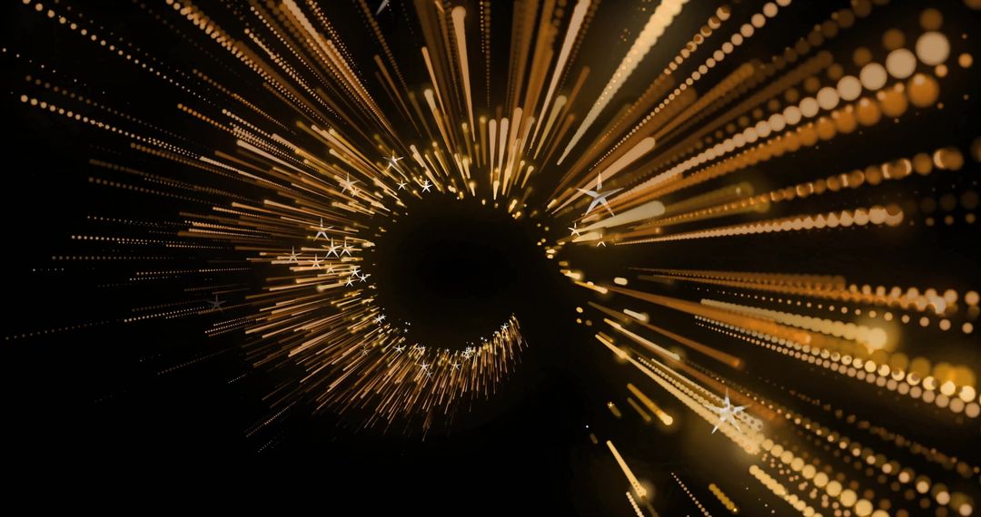 Dynamic Glowing Light Trails and Stars on Black Background