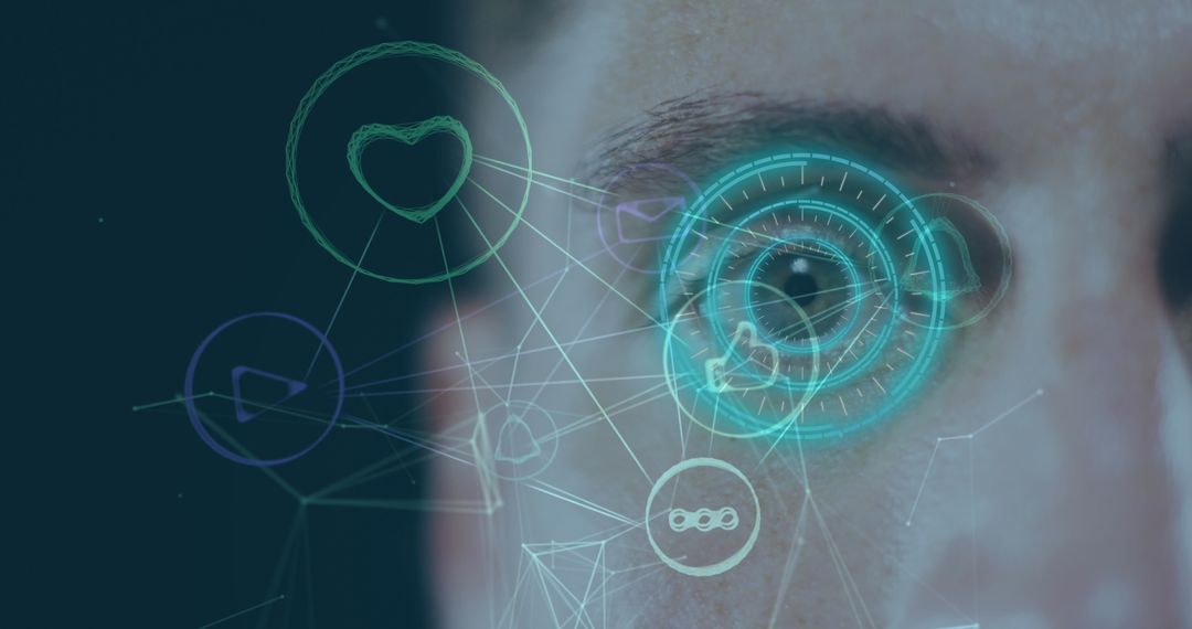 Conceptual Close-up of Eye with Futuristic Digital Network Graphics