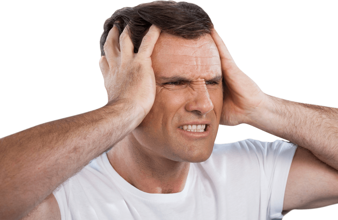 Man Clenching Teeth in Stress Transparent Background