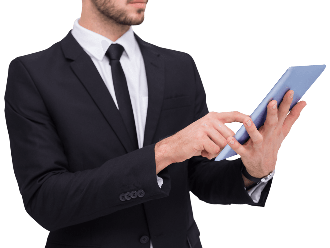 Business Executive Using Transparent Digital Tablet