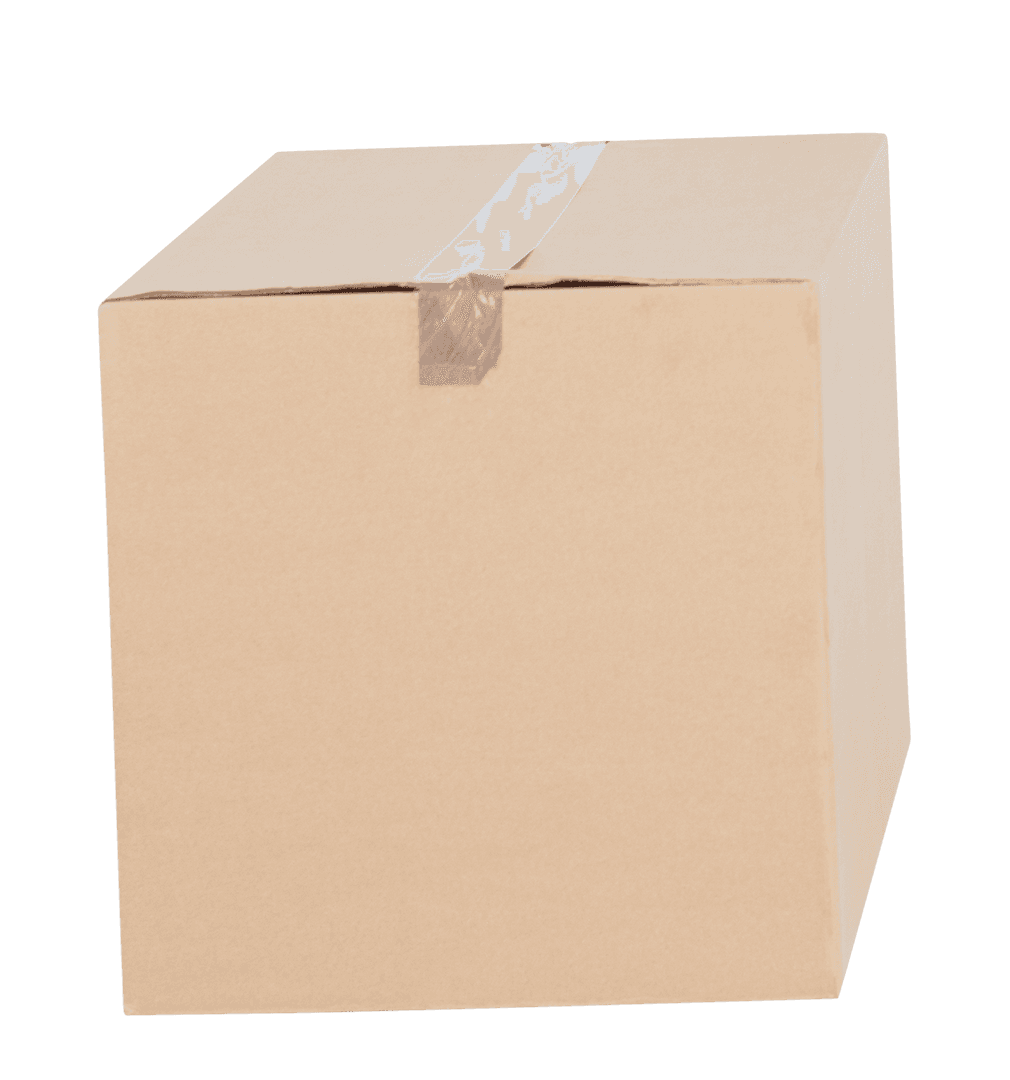 Cardboard Box with Tape on Transparent Background