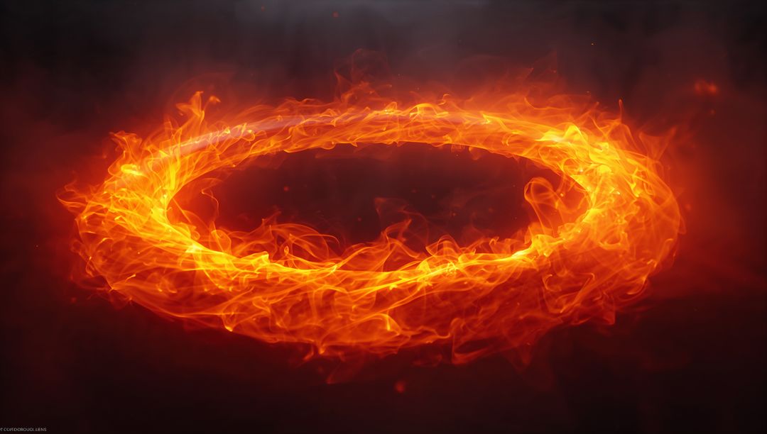 Dynamic Flaming Ring with Ember Sparks in Dark Atmosphere