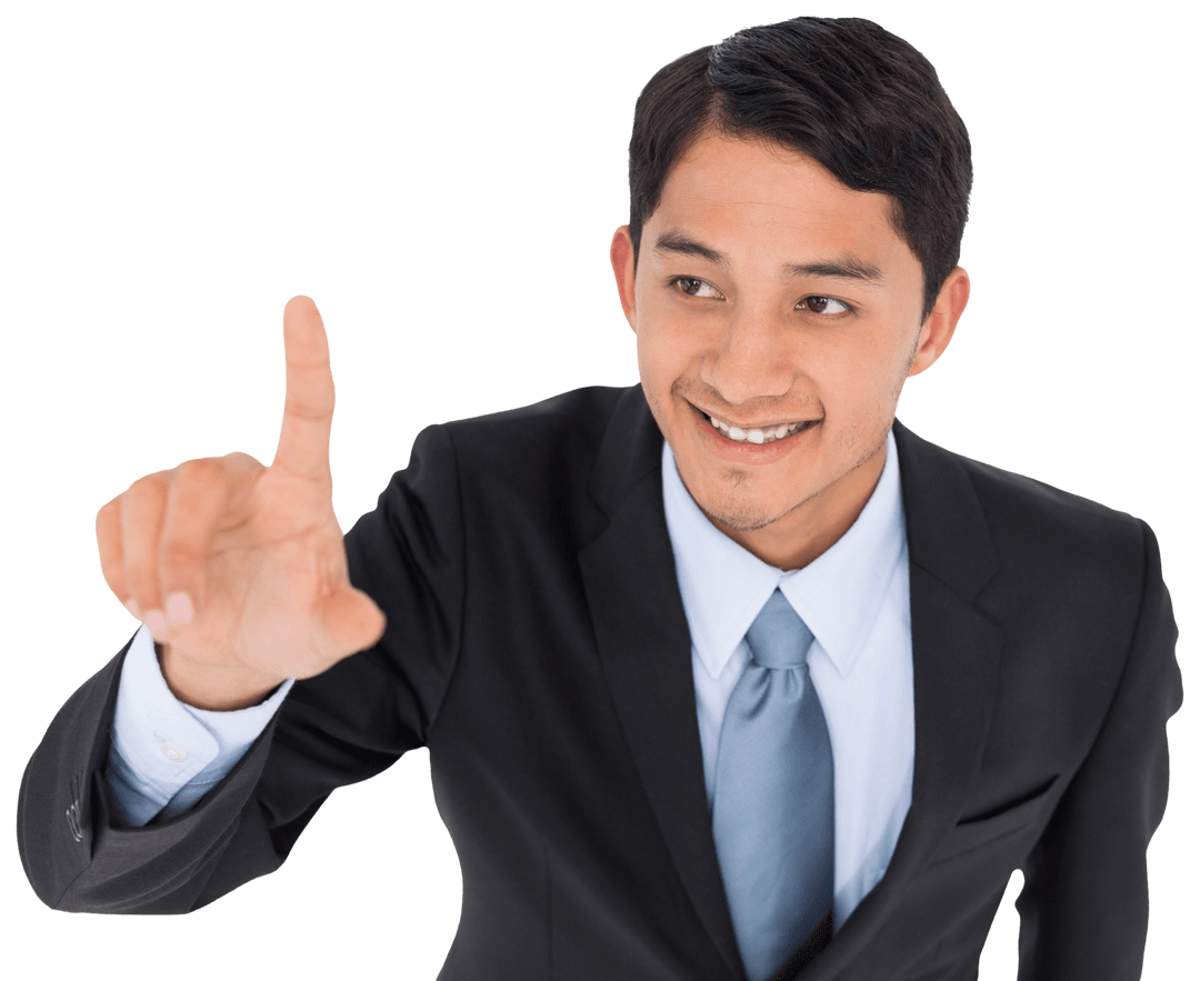 Smiling Businessman Pointing Finger Transparent Background
