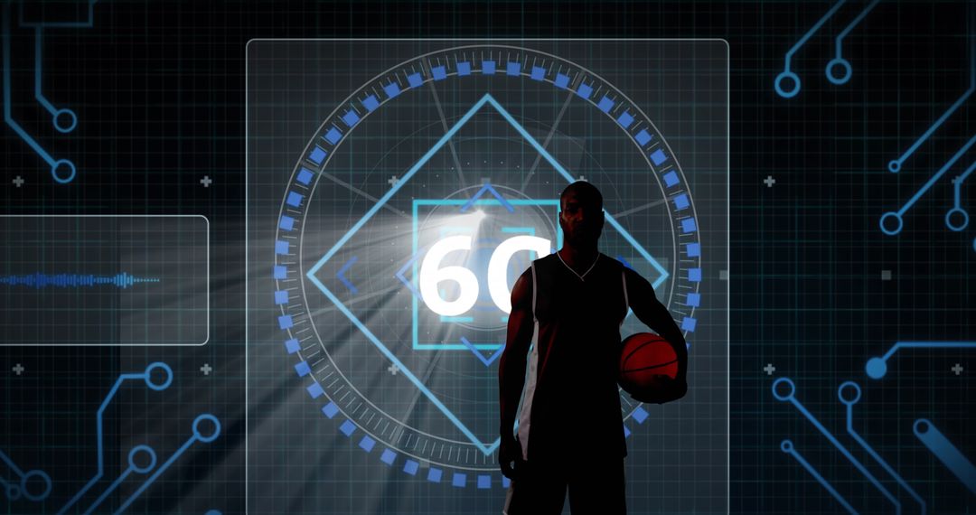Futuristic Basketball Athlete with Digital Element Showing 60