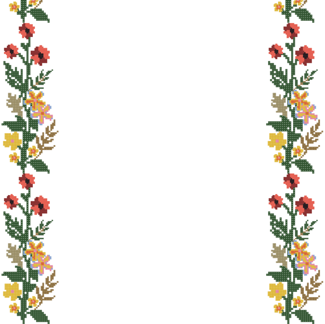 Colorful Floral Pixel Art Border with Transparent Center