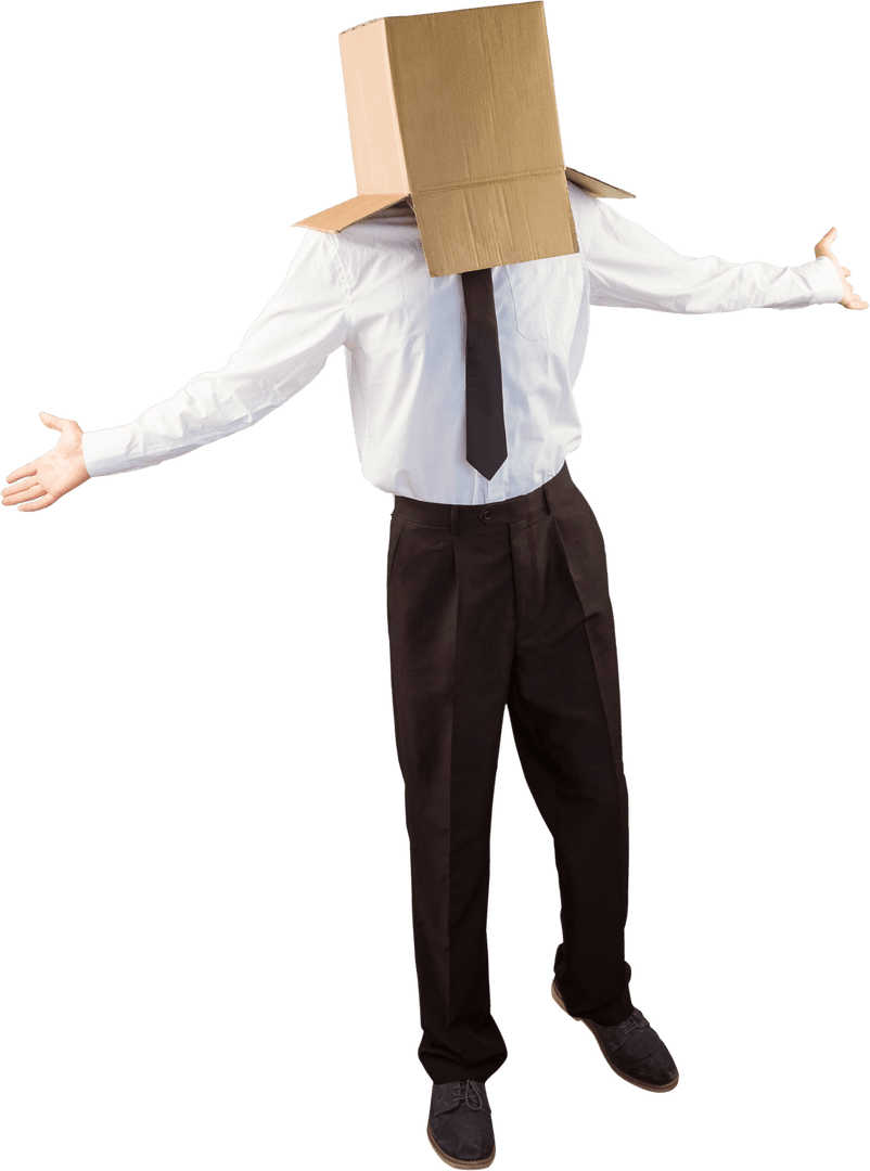 Anonymous Businessman with Cardboard Box Head, Cross Arms, Transparent