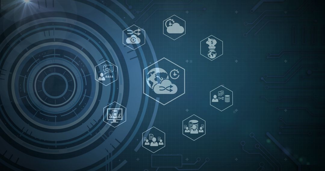 Digital Icons and Data Processing over Green Circuit Background