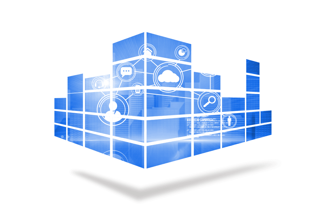 Transparent Cityscape Projection with Digital Icons Overlay