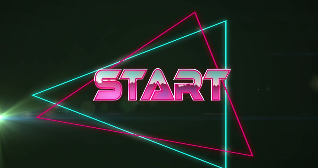 Neon Start Screen with Triangular Lights in Digital Space