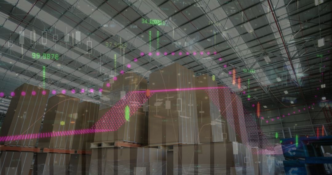 Warehouse with Graph Watermarks Symbolizing Efficient Business Logistics