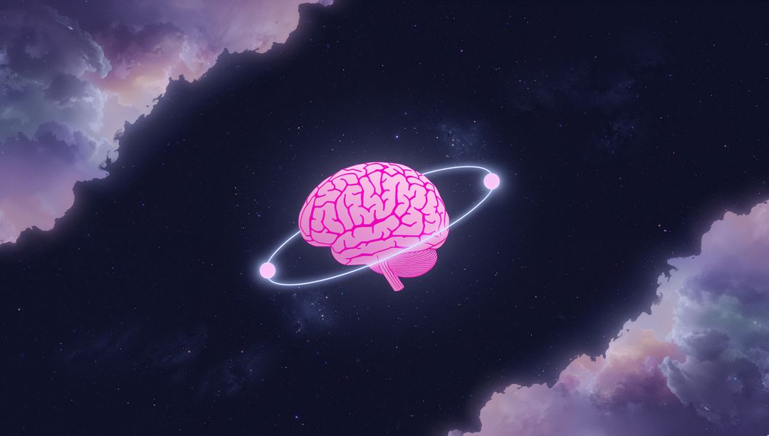Pink Brain with Orbital Rings in Cosmic Space