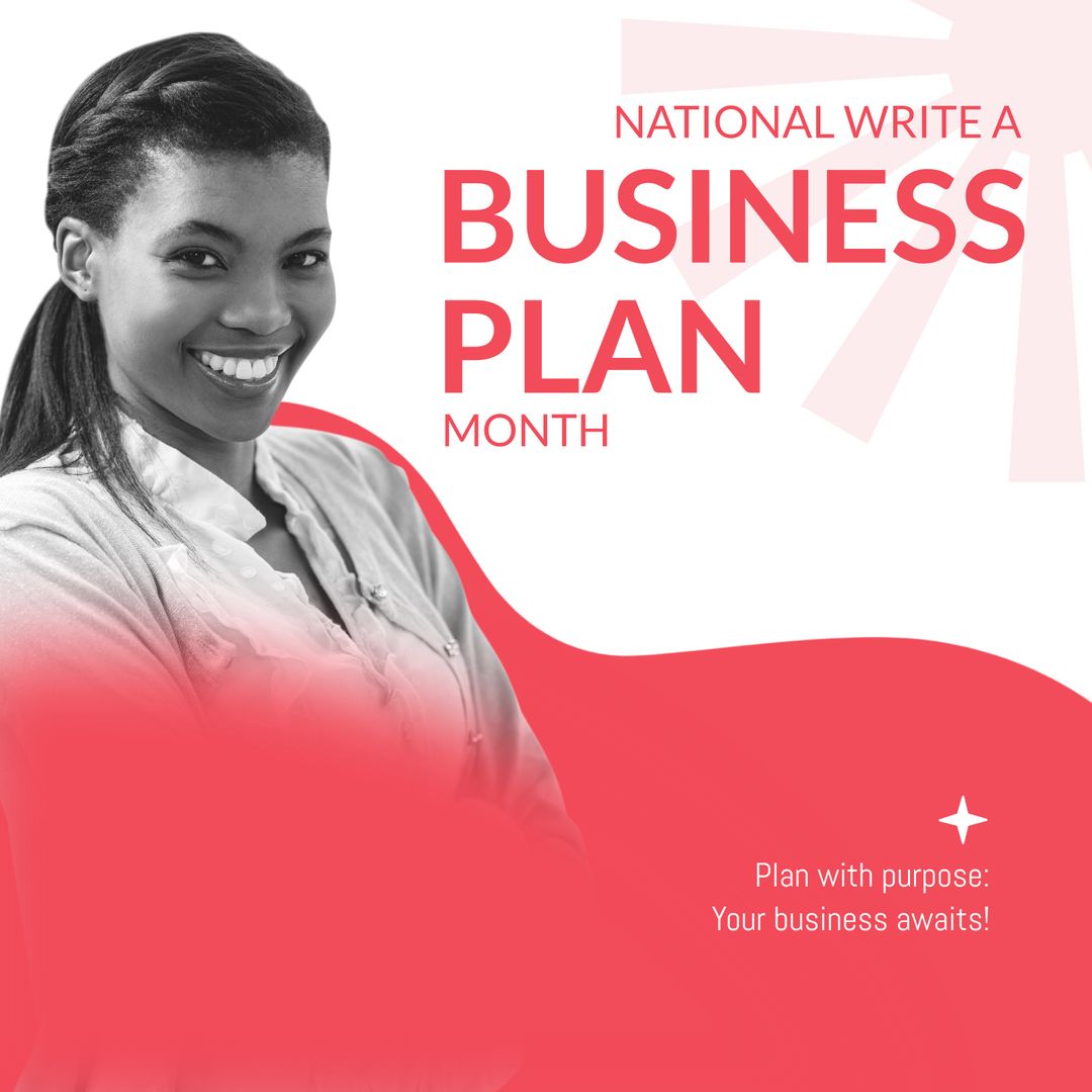National Write a Business Plan Month with Confident Businesswoman