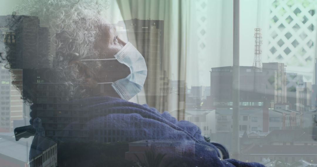 Reflection of Disabled African American Woman Over Cityscape