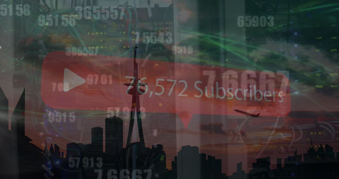 Futuristic Cityscape with Digital Business Metrics Overlay