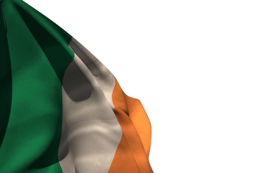 Flowing Ireland Flag on Transparent Background Illustrating Patriotism