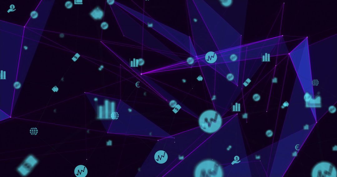Futuristic Network of Financial and Data Icons on Geometric Background