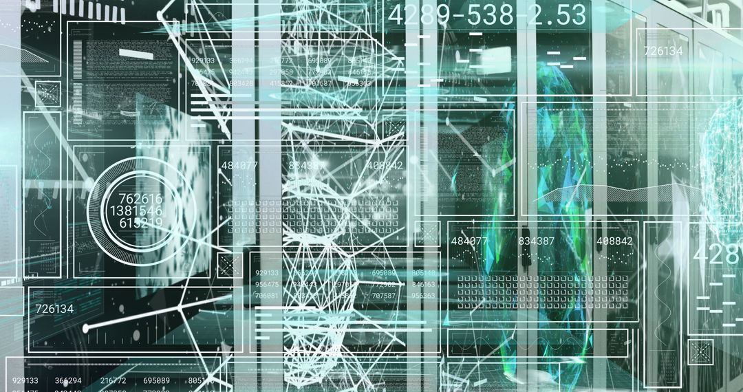 Futuristic Data Network Visualizing Complex Connections in Server Room