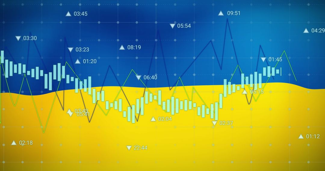 Dynamic Market Trends on Blue and Yellow Graph Background