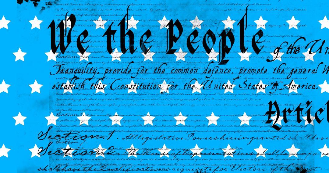 Constitution Script with Stars on Patriotic Blue