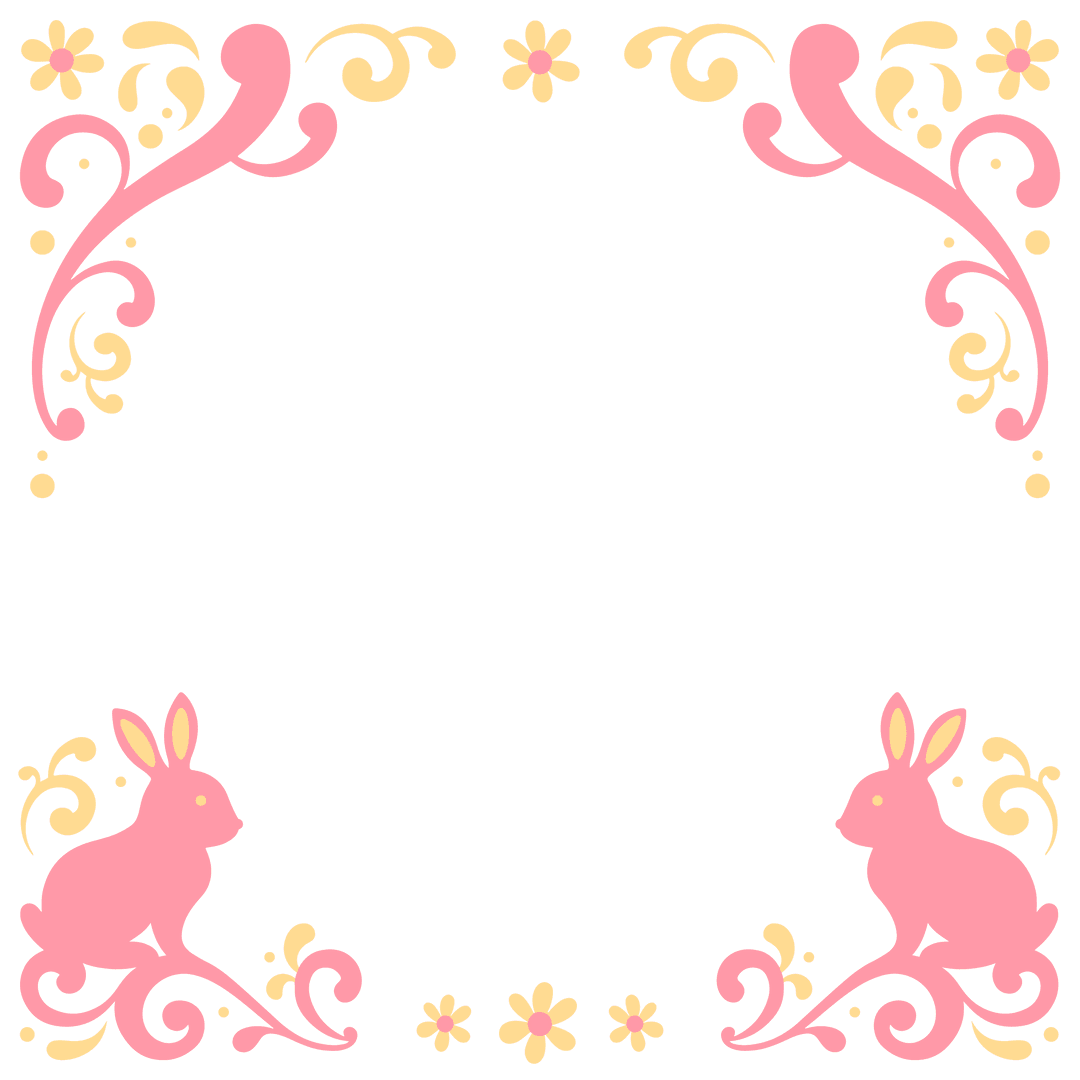 Whimsical Floral Rabbit Frame with Pastel Swirls