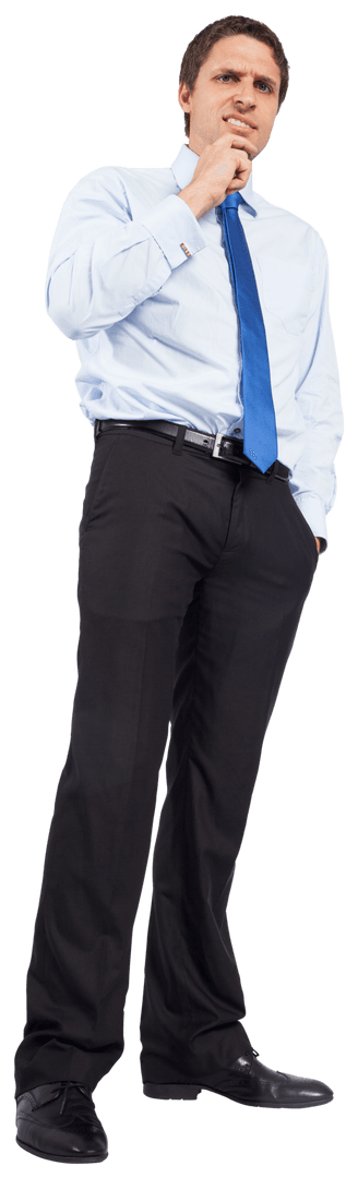 Thoughtful Businessman on Transparent Background in Formal Attire