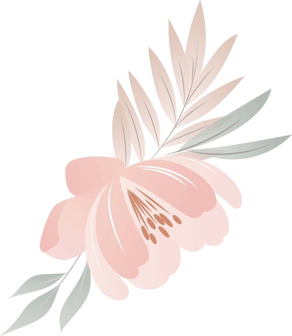 Elegant Pastel Flower with Delicate Leaves on Transparent Background