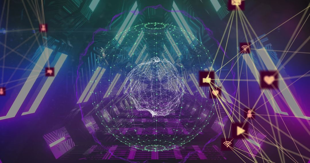 Futuristic Digital Communication Network in Abstract Tunnel