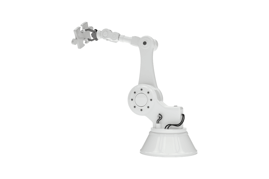 White Robot Arm Holding Puzzle Piece on Transparent Background