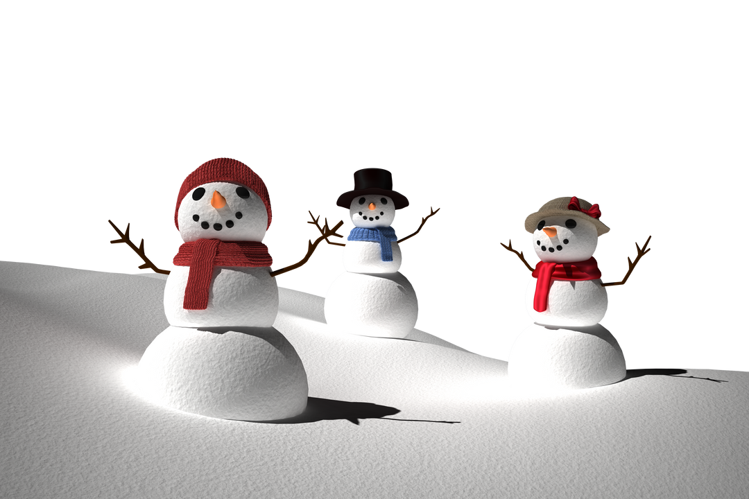 Three Snowmen with Scarves and Hats on Transparent Background - Download Free Stock Images Pikwizard.com