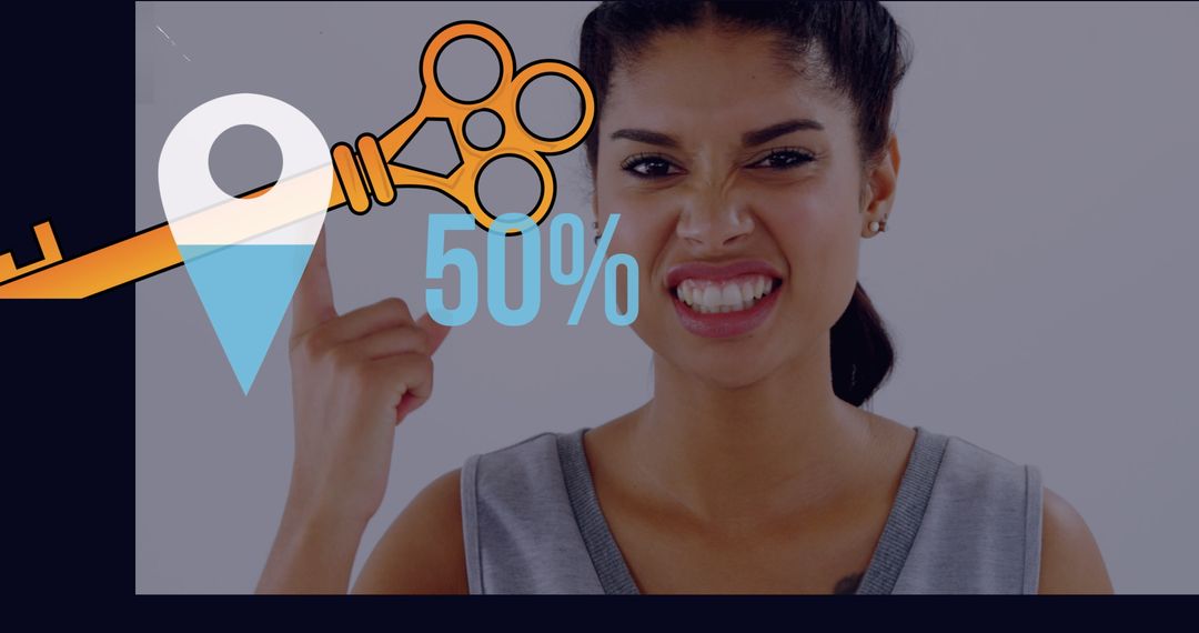 Focused Woman with Digital Graphics Emphasizing Growth