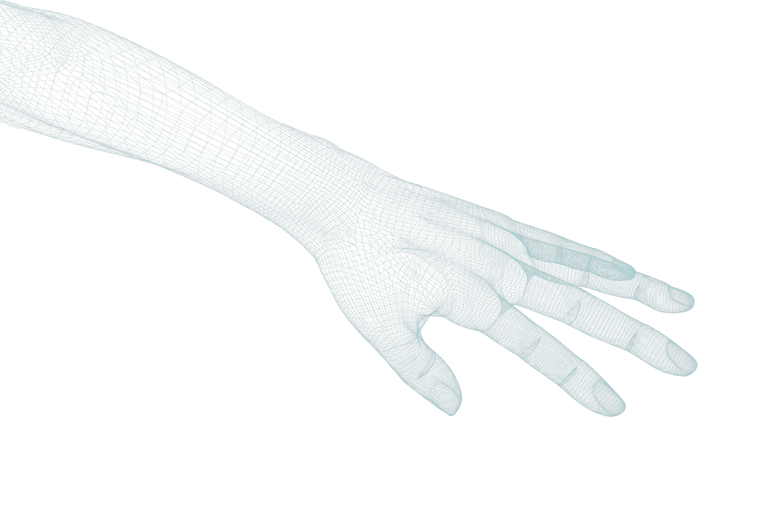 Transparent 3D Render Hand with Polygonal Mesh Detail