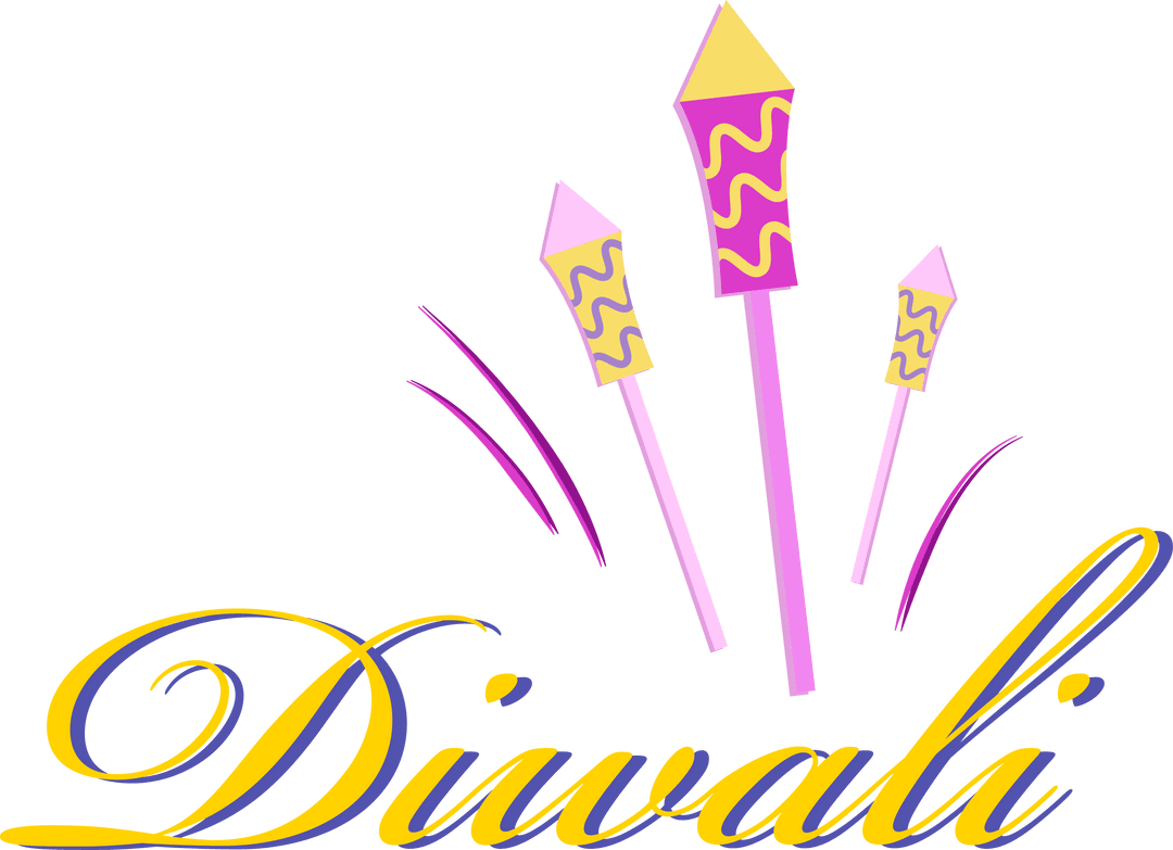 Bright Diwali Fireworks with Elegant Text on Transparent Background