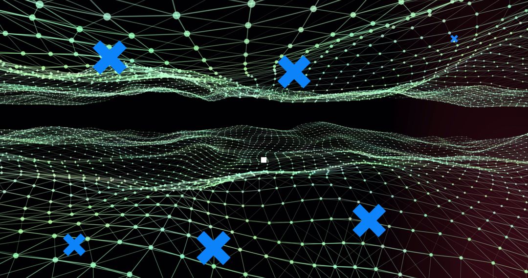 Futuristic Digital Landscape with Data Points and Network Grid