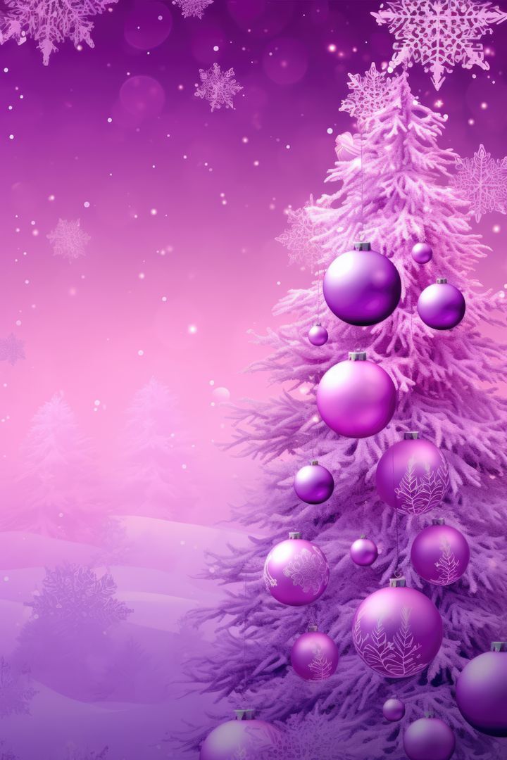 Magical Purple Christmas Tree with Ornament Balls - Free Images, Stock Photos and Pictures on Pikwizard.com