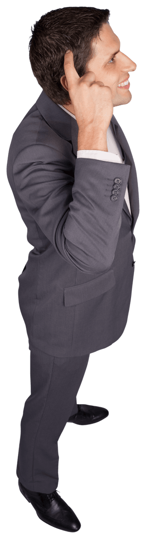 Confident Smart-Casual Businessman Looking Up on Transparent Background