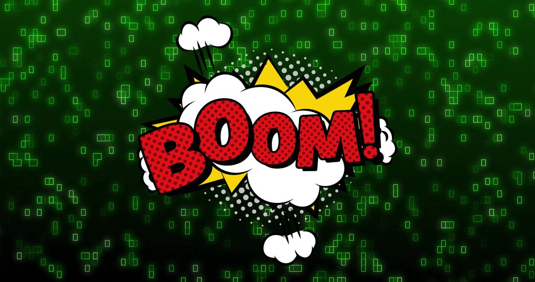 Boom Comic Text with Digital Code Background