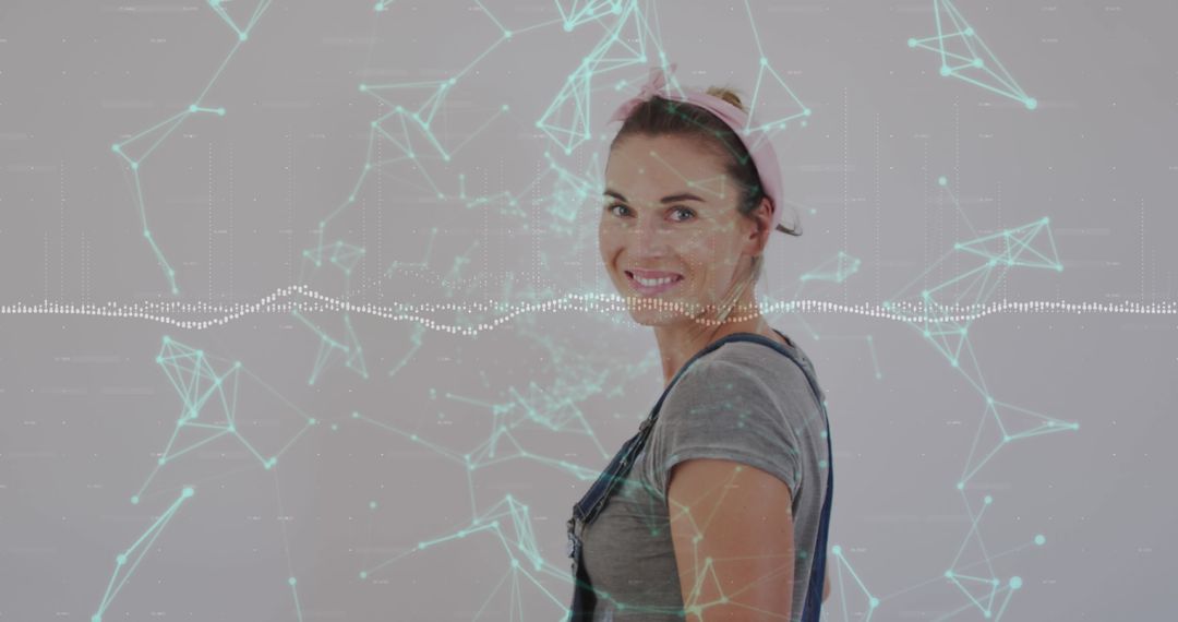 Woman Interacting with Digital Network Interface