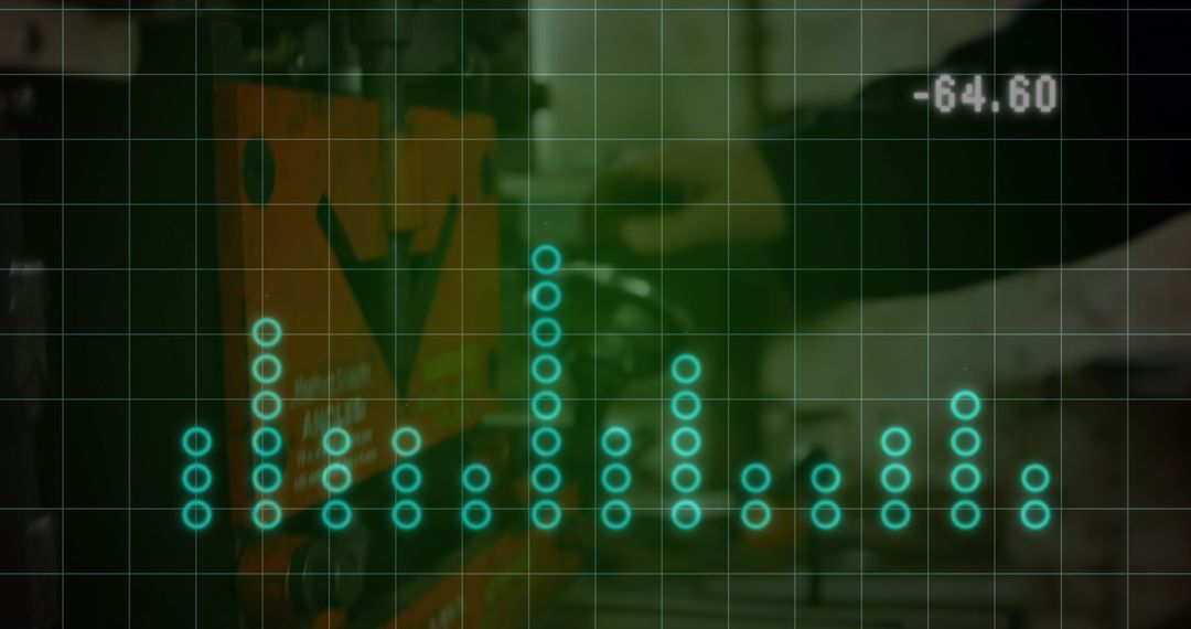 Financial Data Overlay with Man Working in Factory