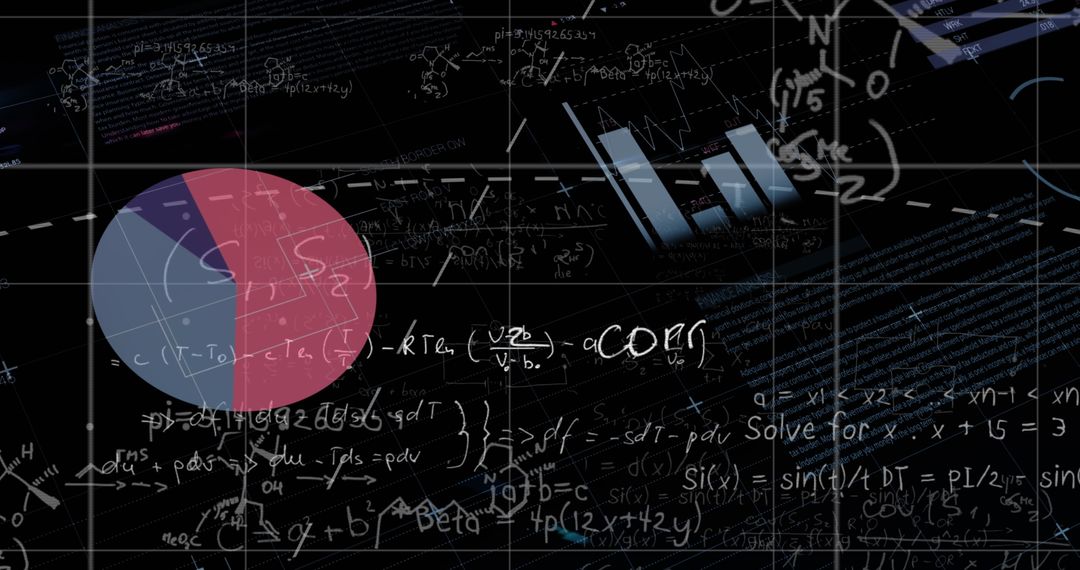Abstract Infographic Interface with Mathematical Equations Overlay