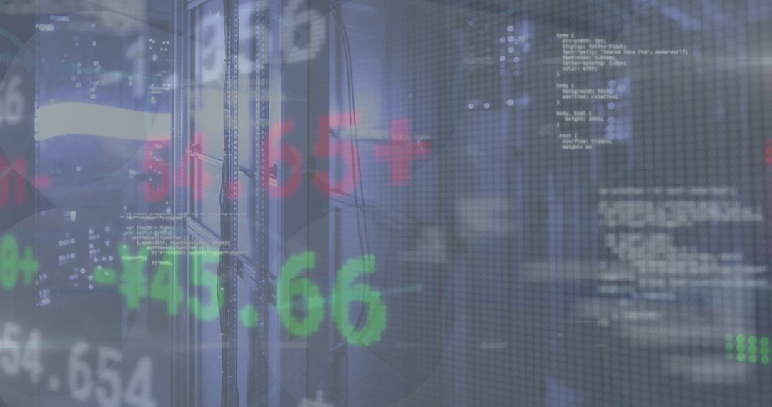 Stock Market Numbers Over Data Servers in Technology Firm