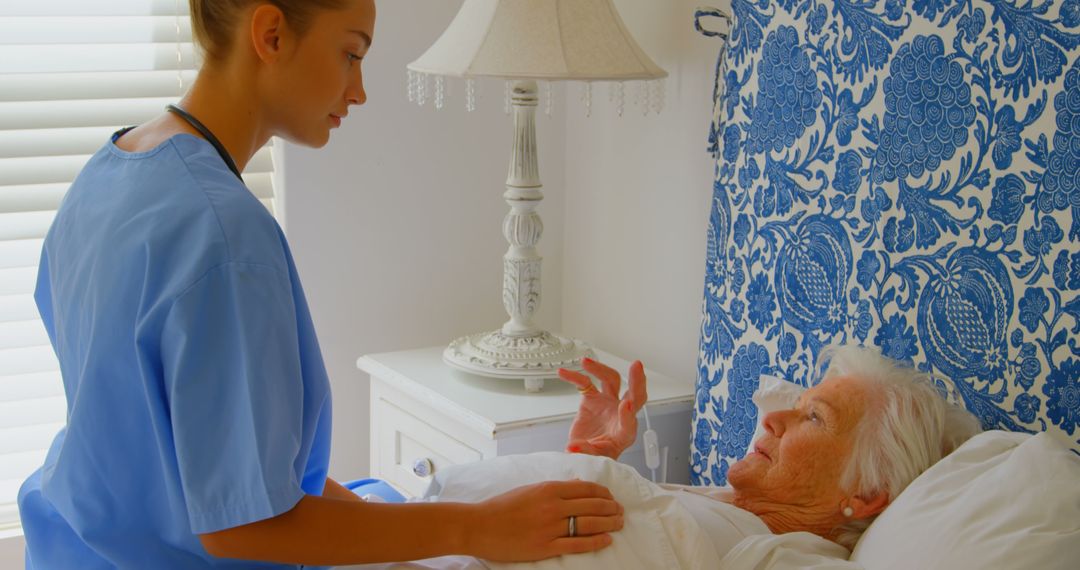 Nurse Caring for Senior Woman in Bright Bedroom - Free Images, Stock Photos and Pictures on Pikwizard.com