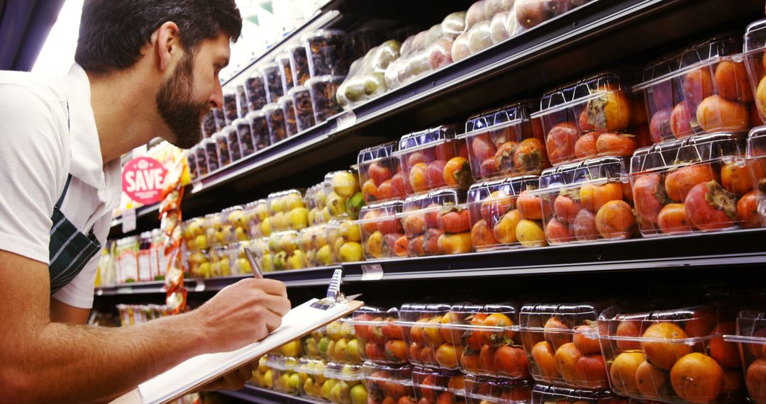 Male Grocery Store Employee Checking Product Inventory on Shelf - Free Images, Stock Photos and Pictures on Pikwizard.com