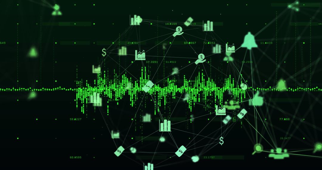 Fintech Data Visualization with Graphs and Financial Icons in Green - Free Images, Stock Photos and Pictures on Pikwizard.com