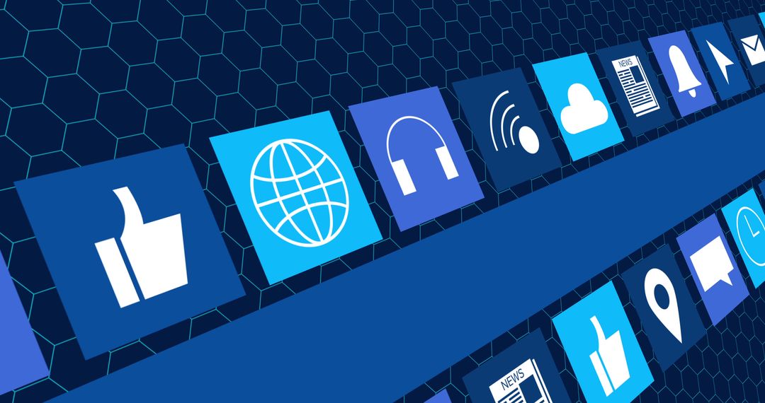 Digital Interface with Social Media Icons on Blue Background