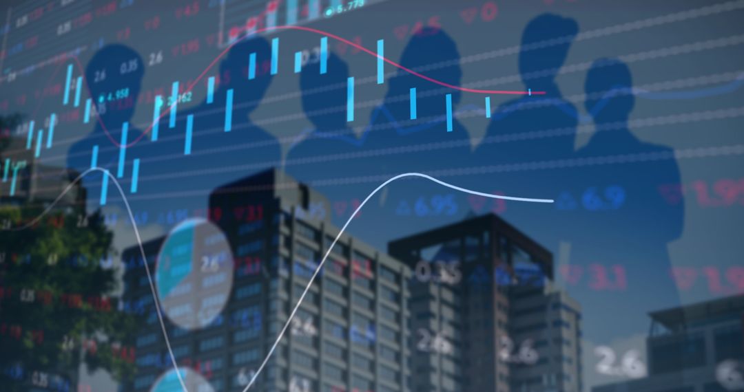 Global Finance Overlay with Silhouettes and Dynamic Charts