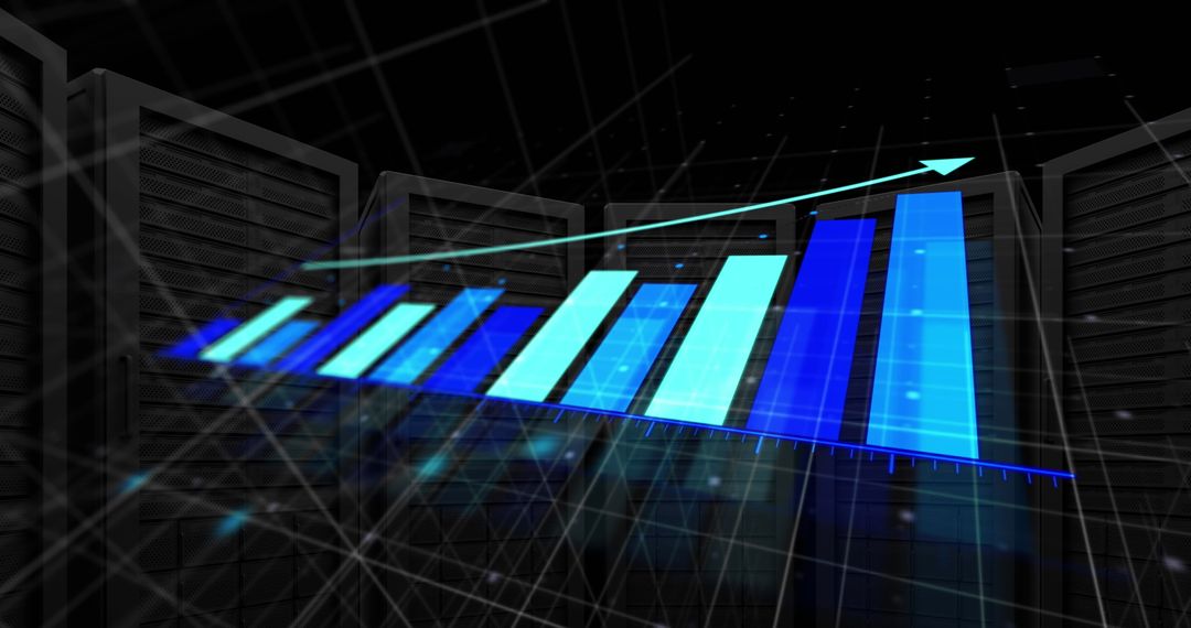 Composite Digital Growth Chart Over Server Infrastructure