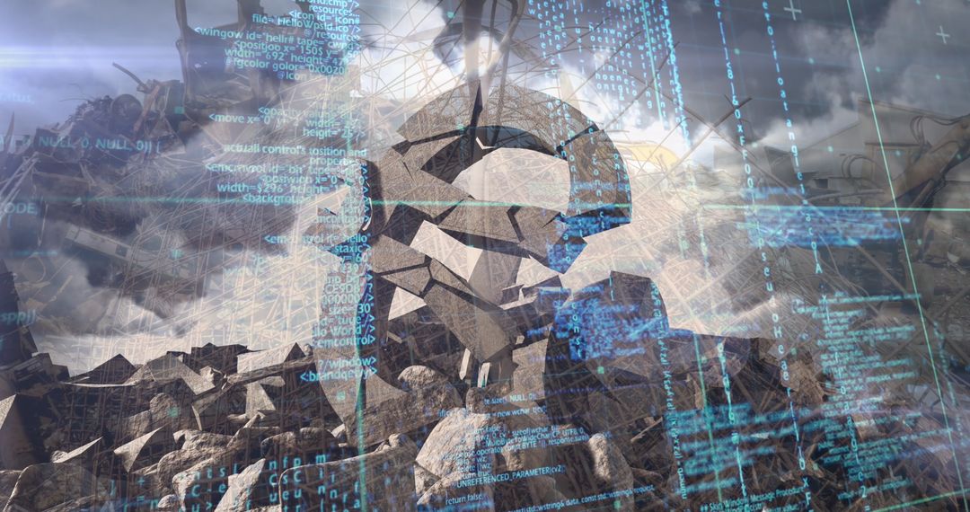 Financial Data Analysis Over Crumbled Euro Symbol and Overcast Sky