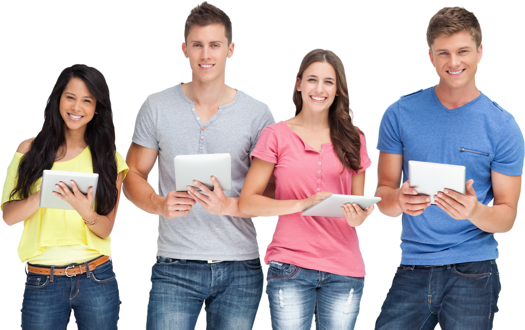 Smiling Diverse Group Holding Tablets Transparent Background - Download Free Stock Images Pikwizard.com